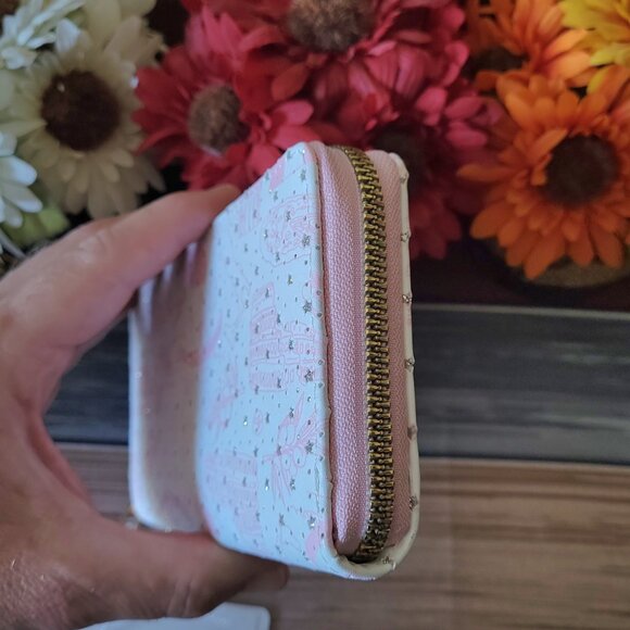 Blush Pink Italy Theme Vegan Leather Zip Wallet Glitter & Star Rhinestones NWT - Picture 5 of 6